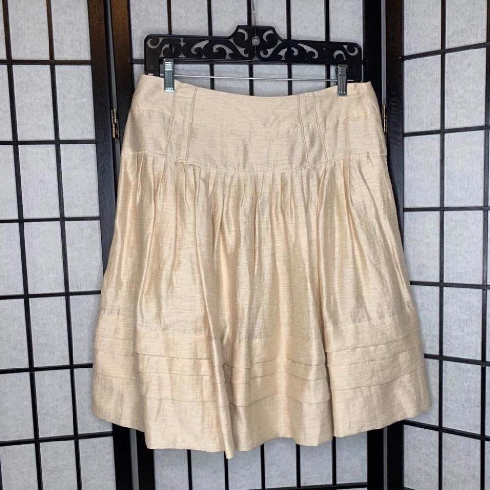 Leifsdottir Linen Blend A-Line Pleated Knee Length Skirt Metallic Gold Medium 6 - Picture 7 of 7